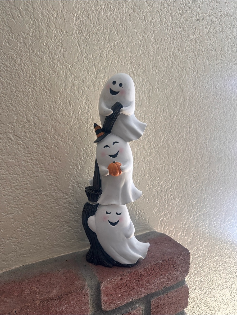 Stacked Ghost Halloween Figurine in White and Orange